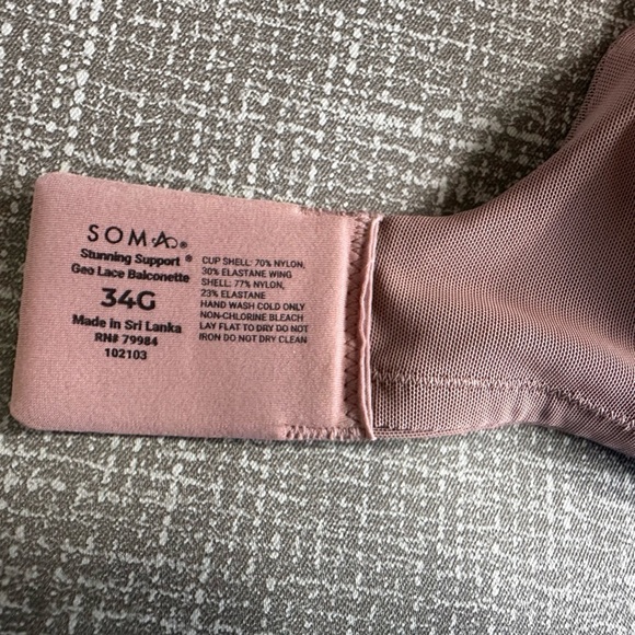 SOMA Stunning Support, Geo Lace Balconette Bra 34G in Dusty Pink - Picture 10 of 12